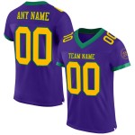 Maillot de football personnalisé violet en maille verte authentique Gold-Kelly Maillot de football personnalisé violet en maille verte authentique Gold-Kelly
