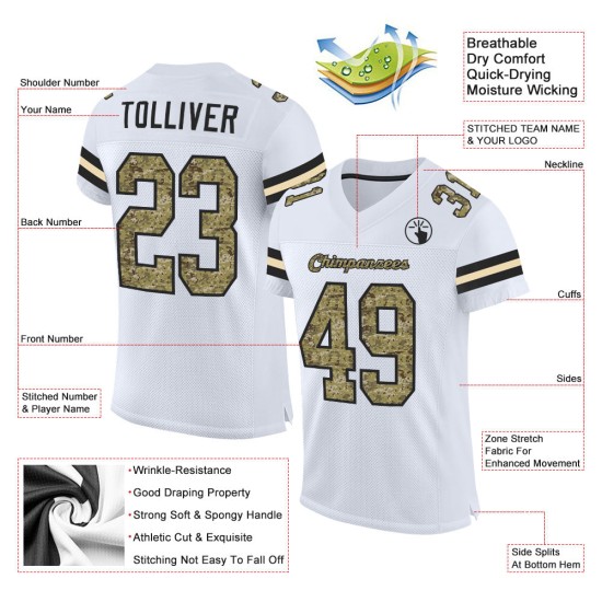 Maillot de football authentique personnalisé en maille camouflage noir et blanc Maillot de football authentique personnalisé en maille camouflage noir et blanc