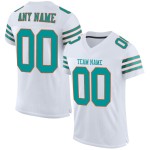 Maillot de football personnalisé blanc aqua-orange en maille authentique Maillot de football personnalisé blanc aqua-orange en maille authentique