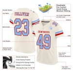Maillot de football en maille crème clair personnalisé authentique bleu-rouge Maillot de football en maille crème clair personnalisé authentique bleu-rouge