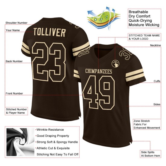 Maillot de football marron-crème en maille personnalisée marron authentique Maillot de football marron-crème en maille personnalisée marron authentique