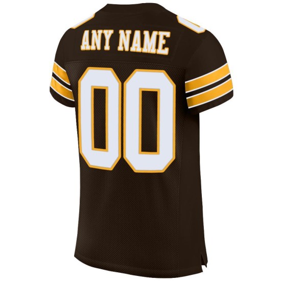 Maillot de football personnalisé authentique en maille marron, blanc et or Maillot de football personnalisé authentique en maille marron, blanc et or