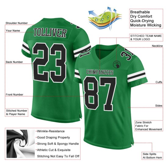 Maillot de football vert noir et blanc personnalisé en maille authentique Maillot de football vert noir et blanc personnalisé en maille authentique