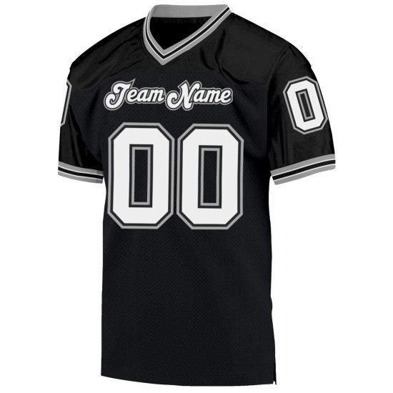 Maillot de football rétro en maille noire, personnalisé, authentique, blanc-gris Maillot de football rétro en maille noire, personnalisé, authentique, blanc-gris
