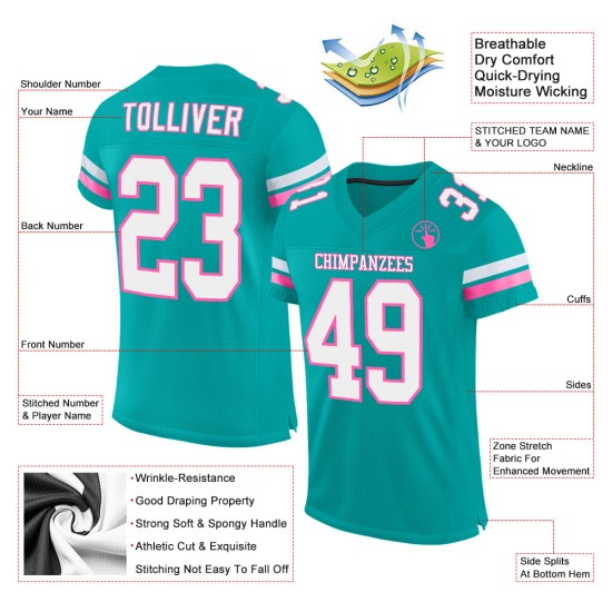 Maillot de football personnalisé blanc-rose Aqua Authentic Mesh Maillot de football personnalisé blanc-rose Aqua Authentic Mesh