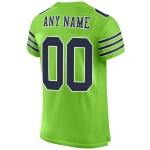Maillot de football authentique vert fluo personnalisé en maille bleu marine et blanc Maillot de football authentique vert fluo personnalisé en maille bleu marine et blanc