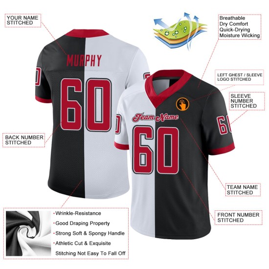 Maillot de football personnalisé en maille rouge et blanc, mode noire Maillot de football personnalisé en maille rouge et blanc, mode noire