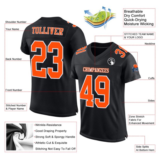 Maillot de football personnalisé authentique en maille orange-blanc noir Maillot de football personnalisé authentique en maille orange-blanc noir