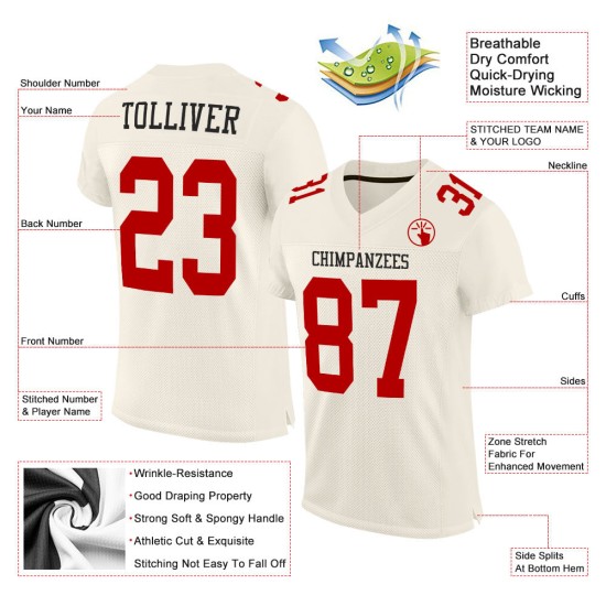 Maillot de football rouge authentique crème en maille personnalisée Maillot de football rouge authentique crème en maille personnalisée