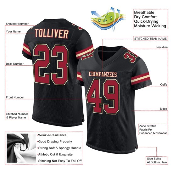 Maillot de football personnalisé Cardinal-Crème en maille authentique noire Maillot de football personnalisé Cardinal-Crème en maille authentique noire