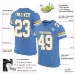 Maillot de football personnalisé en maille blanc-or bleu clair authentique Maillot de football personnalisé en maille blanc-or bleu clair authentique