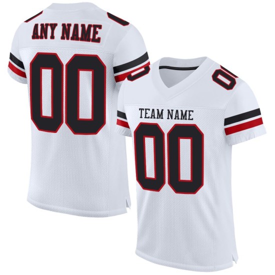 Maillot de football authentique blanc personnalisé en maille noir-rouge Maillot de football authentique blanc personnalisé en maille noir-rouge