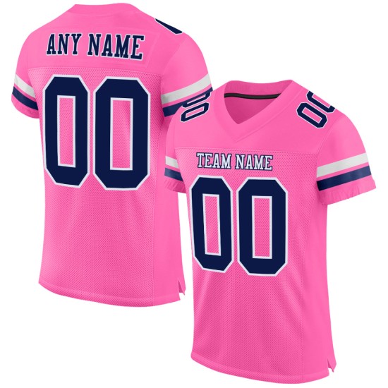 Maillot de football personnalisé en maille rose, bleu marine et blanc, authentique Maillot de football personnalisé en maille rose, bleu marine et blanc, authentique