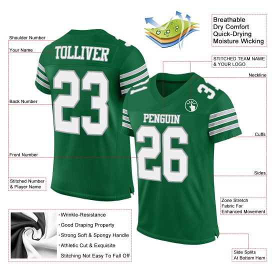 Maillot de football authentique blanc-gris personnalisé en maille verte Kelly Maillot de football authentique blanc-gris personnalisé en maille verte Kelly
