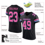 Maillot de football personnalisé bleu authentique en maille rose-noir clair Maillot de football personnalisé bleu authentique en maille rose-noir clair