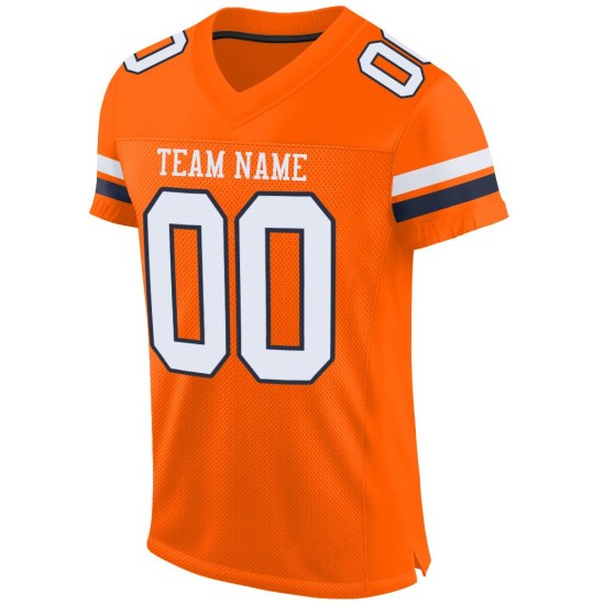 Maillot de football orange en maille personnalisée blanc-bleu marine authentique Maillot de football orange en maille personnalisée blanc-bleu marine authentique