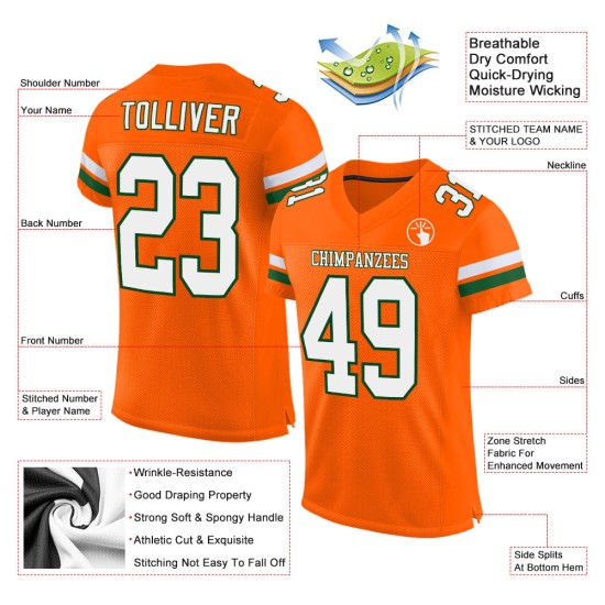 Maillot de football orange blanc-vert authentique en maille personnalisée Maillot de football orange blanc-vert authentique en maille personnalisée
