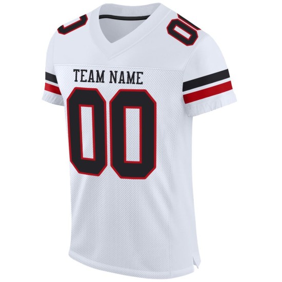 Maillot de football authentique blanc personnalisé en maille noir-rouge Maillot de football authentique blanc personnalisé en maille noir-rouge