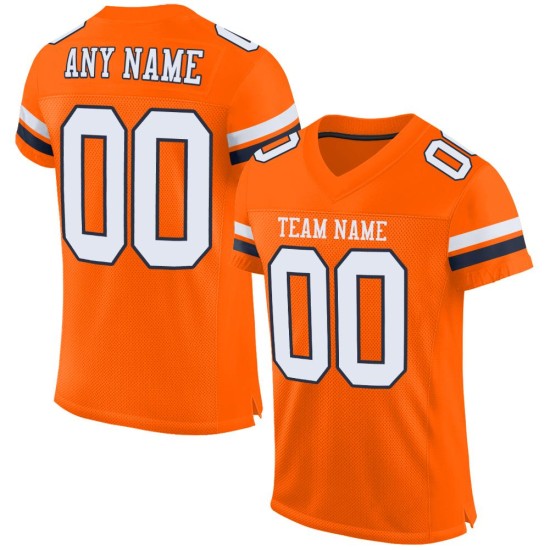 Maillot de football orange en maille personnalisée blanc-bleu marine authentique Maillot de football orange en maille personnalisée blanc-bleu marine authentique