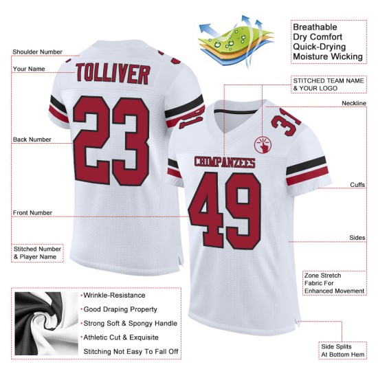 Maillot de football blanc authentique en maille personnalisée Cardinal-Noir Maillot de football blanc authentique en maille personnalisée Cardinal-Noir