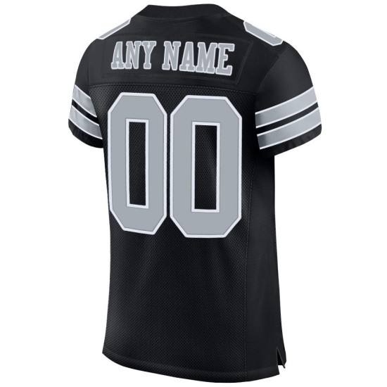 Maillot de football personnalisé authentique noir en maille argent-blanc Maillot de football personnalisé authentique noir en maille argent-blanc