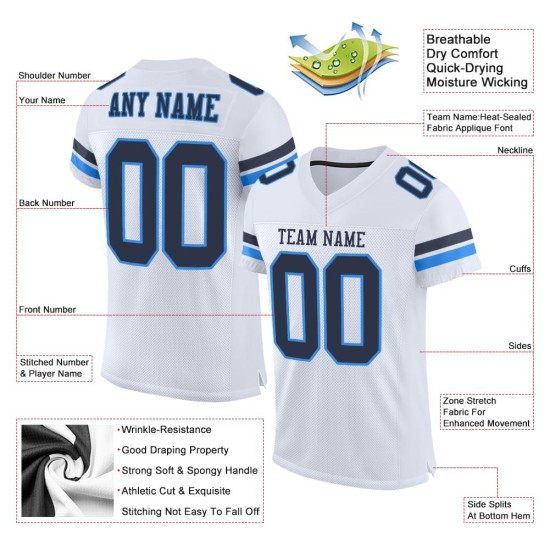 Maillot Blanc Mesh Personnalisé Bleu Marine-Poudre Authentique Football Bleu Maillot Blanc Mesh Personnalisé Bleu Marine-Poudre Authentique Football Bleu