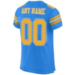 Maillot de football bleu personnalisé en maille poudre or-blanc authentique Maillot de football bleu personnalisé en maille poudre or-blanc authentique