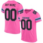 Maillot de football personnalisé en maille noir, bleu clair et rose authentique Maillot de football personnalisé en maille noir, bleu clair et rose authentique