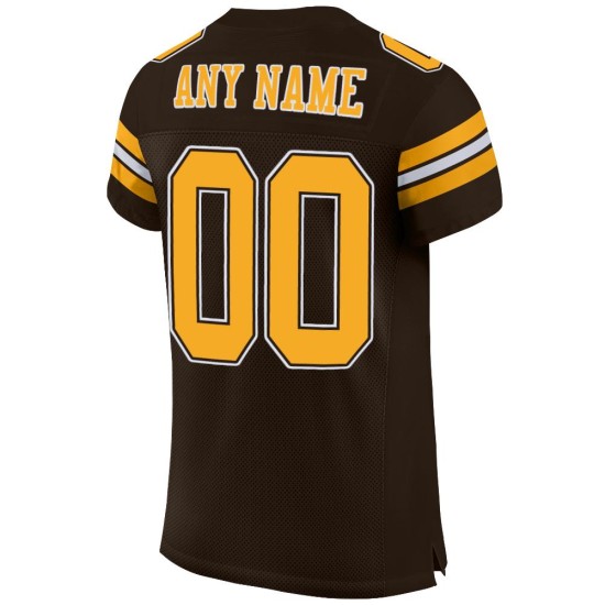 Maillot de football personnalisé authentique en maille dorée et blanche marron Maillot de football personnalisé authentique en maille dorée et blanche marron