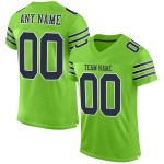 Maillot de football authentique vert fluo personnalisé en maille bleu marine et blanc Maillot de football authentique vert fluo personnalisé en maille bleu marine et blanc