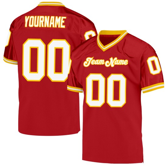Maillot de football authentique Throwback Mesh blanc-or rouge personnalisé Maillot de football authentique Throwback Mesh blanc-or rouge personnalisé