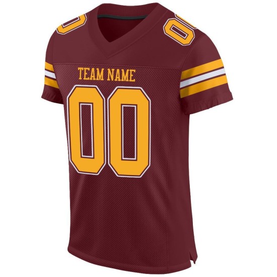 Maillot de football personnalisé en maille or-blanc authentique bordeaux Maillot de football personnalisé en maille or-blanc authentique bordeaux