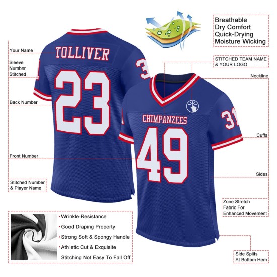 Maillot de football authentique en maille rétro blanc-rouge Royal personnalisé Maillot de football authentique en maille rétro blanc-rouge Royal personnalisé