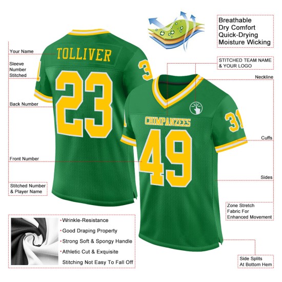Maillot de football en maille or-blanc authentique personnalisé vert rétro Maillot de football en maille or-blanc authentique personnalisé vert rétro