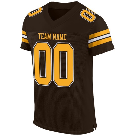 Maillot de football personnalisé authentique en maille dorée et blanche marron Maillot de football personnalisé authentique en maille dorée et blanche marron