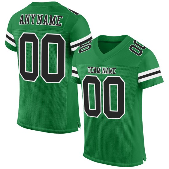 Maillot de football vert noir et blanc personnalisé en maille authentique Maillot de football vert noir et blanc personnalisé en maille authentique