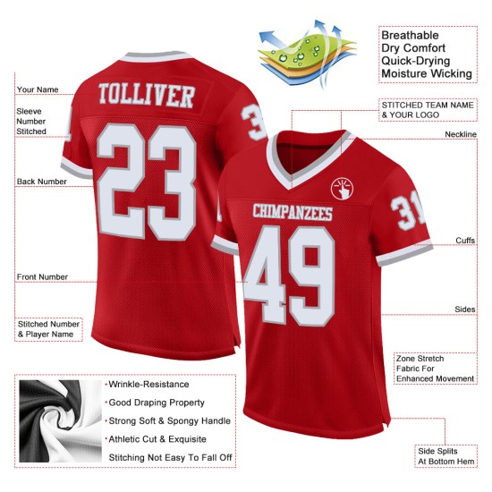 Maillot de football personnalisé en maille rétro blanc-gris authentique rouge Maillot de football personnalisé en maille rétro blanc-gris authentique rouge