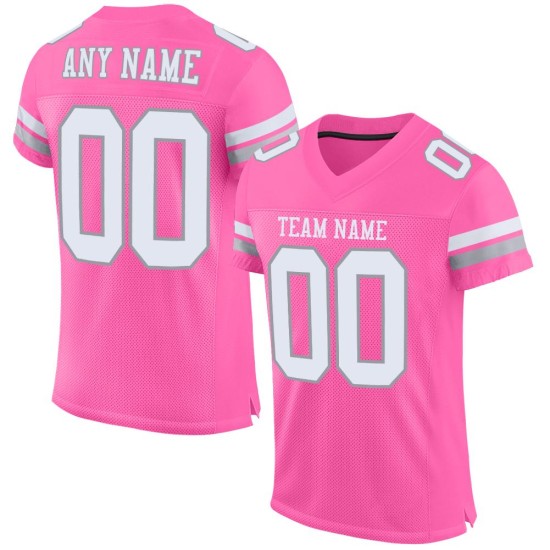 Maillot de football personnalisé en maille rose authentique blanc-gris clair Maillot de football personnalisé en maille rose authentique blanc-gris clair
