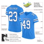 Maillot de football bleu en maille personnalisée, blanc-royal, poudre authentique Maillot de football bleu en maille personnalisée, blanc-royal, poudre authentique