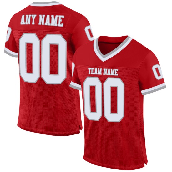 Maillot de football personnalisé en maille rétro blanc-gris authentique rouge Maillot de football personnalisé en maille rétro blanc-gris authentique rouge