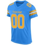 Maillot de football bleu personnalisé en maille poudre or-blanc authentique Maillot de football bleu personnalisé en maille poudre or-blanc authentique