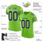 Maillot de football authentique vert fluo personnalisé en maille bleu marine et blanc Maillot de football authentique vert fluo personnalisé en maille bleu marine et blanc
