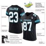 Maillot de football personnalisé authentique blanc-bleu sarcelle en maille noire Maillot de football personnalisé authentique blanc-bleu sarcelle en maille noire
