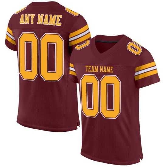 Maillot de football personnalisé en maille or-blanc authentique bordeaux Maillot de football personnalisé en maille or-blanc authentique bordeaux