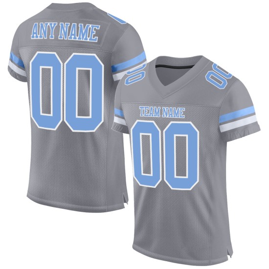 Maillot de football bleu-blanc authentique en maille personnalisée gris clair Maillot de football bleu-blanc authentique en maille personnalisée gris clair