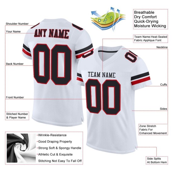 Maillot de football authentique blanc personnalisé en maille noir-rouge Maillot de football authentique blanc personnalisé en maille noir-rouge