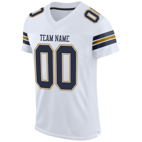 Maillot de football personnalisé bleu marine et ancien en maille blanc et or authentique Maillot de football personnalisé bleu marine et ancien en maille blanc et or authentique