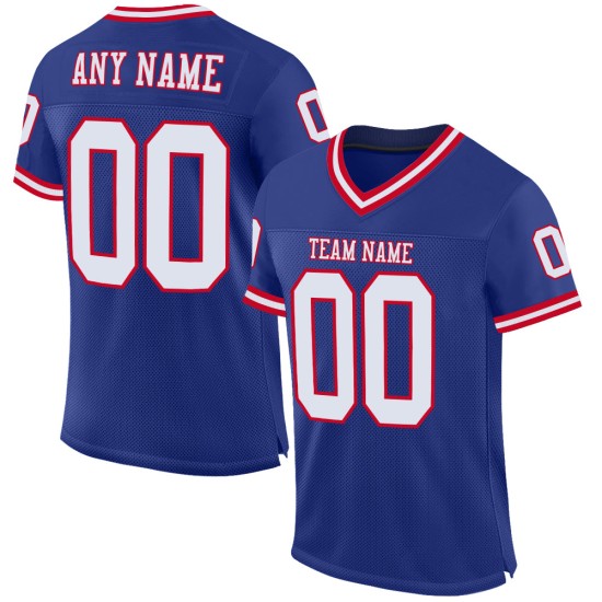 Maillot de football authentique en maille rétro blanc-rouge Royal personnalisé Maillot de football authentique en maille rétro blanc-rouge Royal personnalisé