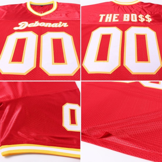 Maillot de football authentique Throwback Mesh blanc-or rouge personnalisé Maillot de football authentique Throwback Mesh blanc-or rouge personnalisé