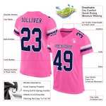 Maillot de football personnalisé en maille rose, bleu marine et blanc, authentique Maillot de football personnalisé en maille rose, bleu marine et blanc, authentique
